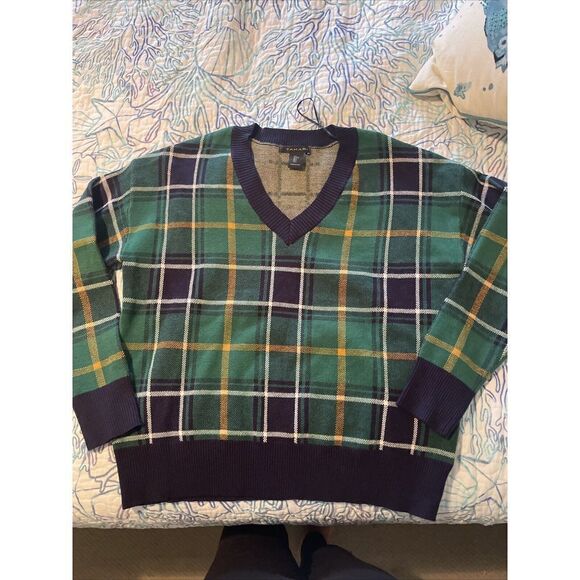 Tahari Sweaters - Tahari Knit V-Neck Plaid Sweater Size L Buttery Soft Academia Holiday